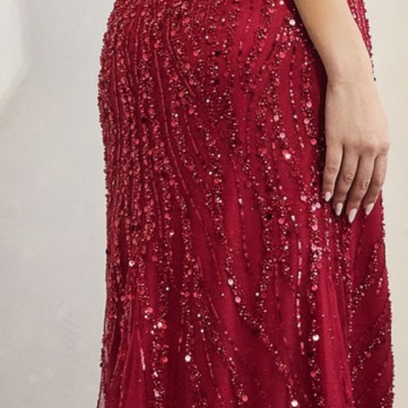 Pink,Red,green,blue,black,gold, Off the shoulder long sequin gown with leg slit - Picture 7 of 14